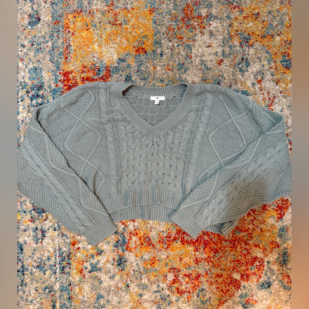 bp Blue-Grey Cable Knit Cropped Boxy Sweater